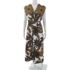 Marie Oliver Womens Printed V-neck Sleeveless Lined Wrap Dress Brown Size S